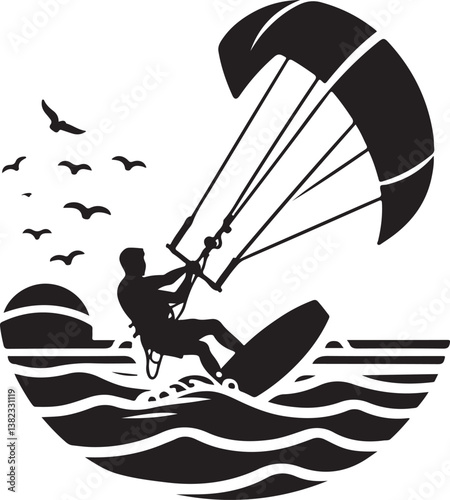 Kitesurfing silhouette vector illustration 
