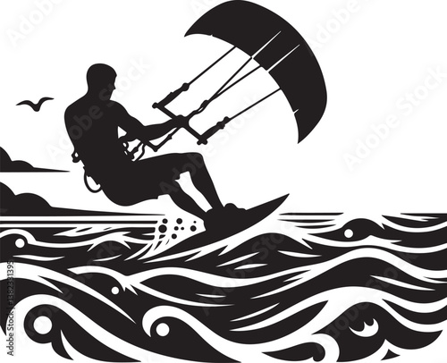 Kitesurfing silhouette vector illustration 