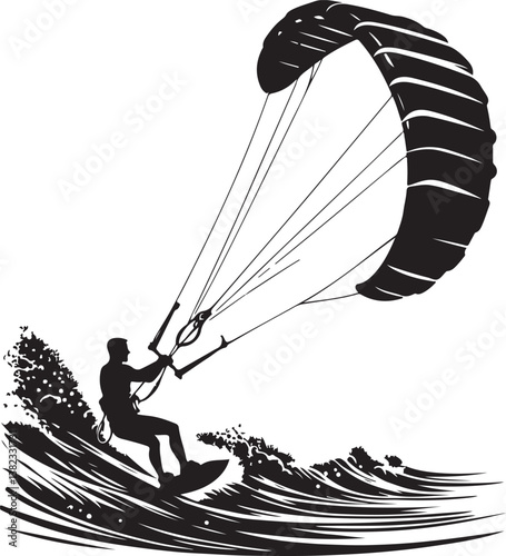 Kitesurfing silhouette vector illustration 