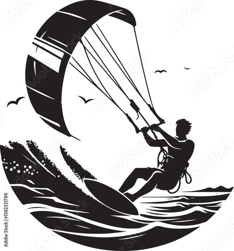Kitesurfing silhouette vector illustration 