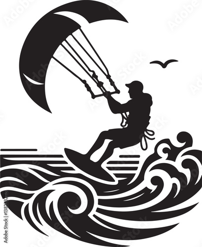 Kitesurfing silhouette vector illustration 