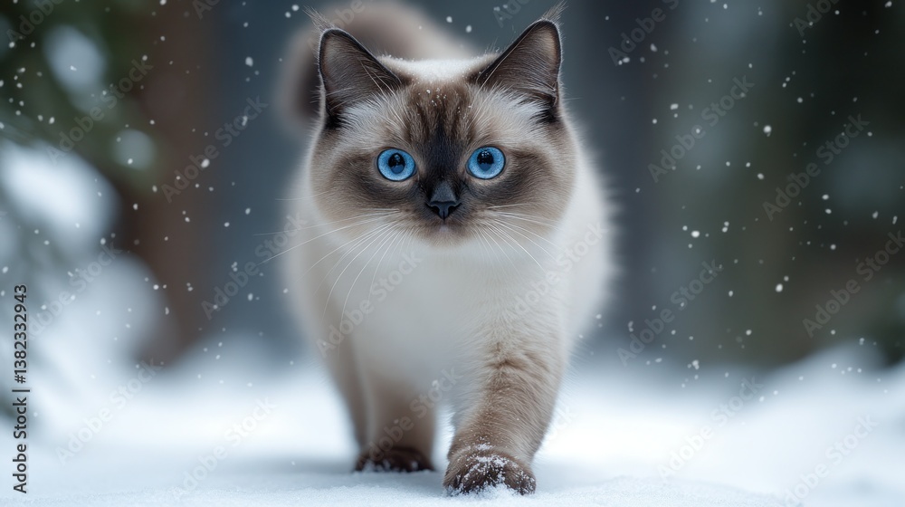 Cute cat in snowy forest Cute cat in snowy forest