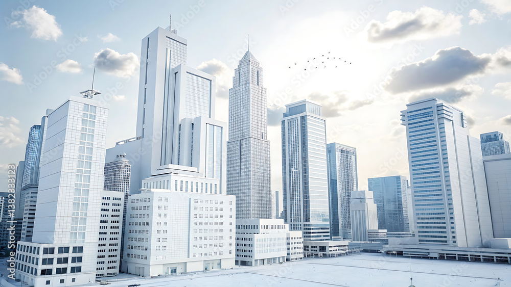 Fototapeta premium Abstract White Cityscape Modern Architecture and Urban Design