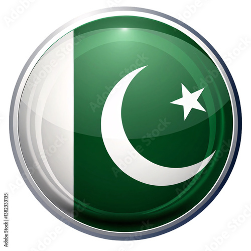 pakistan flag button isolated on transparent background Generative Ai