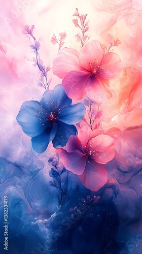 Stunning Floral Wallpaper Breathtaking Pink and Blue Flowers Mobile Wallpaper