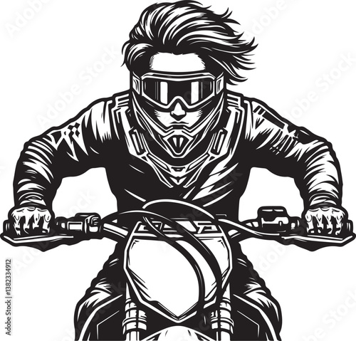 Motocross rider ink drawing Hand drawn vector