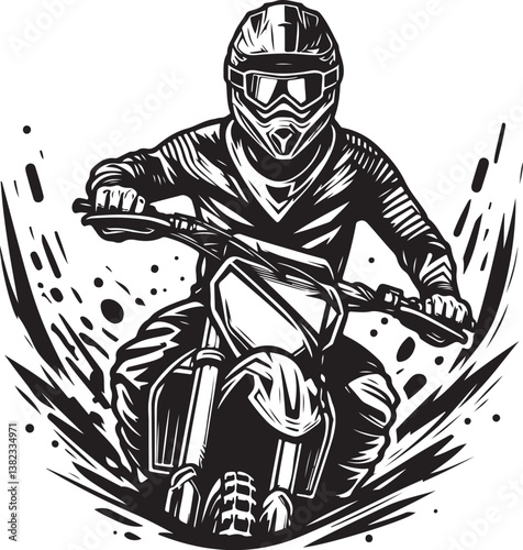 Motocross rider ink drawing Hand drawn vector