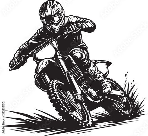 Motocross rider ink drawing Hand drawn vector