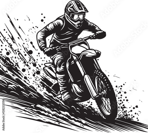 Motocross rider ink drawing Hand drawn vector