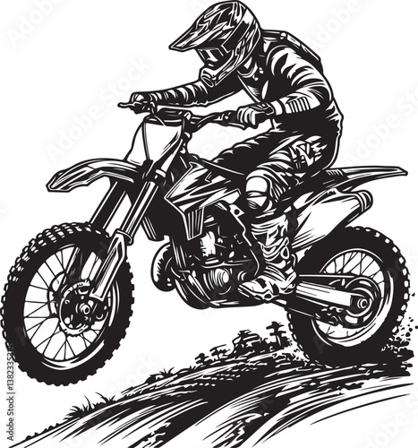 Motocross rider ink drawing Hand drawn vector