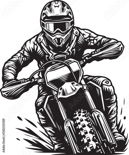Motocross rider ink drawing Hand drawn vector