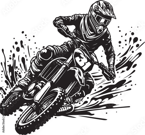 Motocross rider ink drawing Hand drawn vector