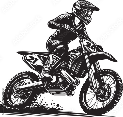 Motocross rider ink drawing Hand drawn vector