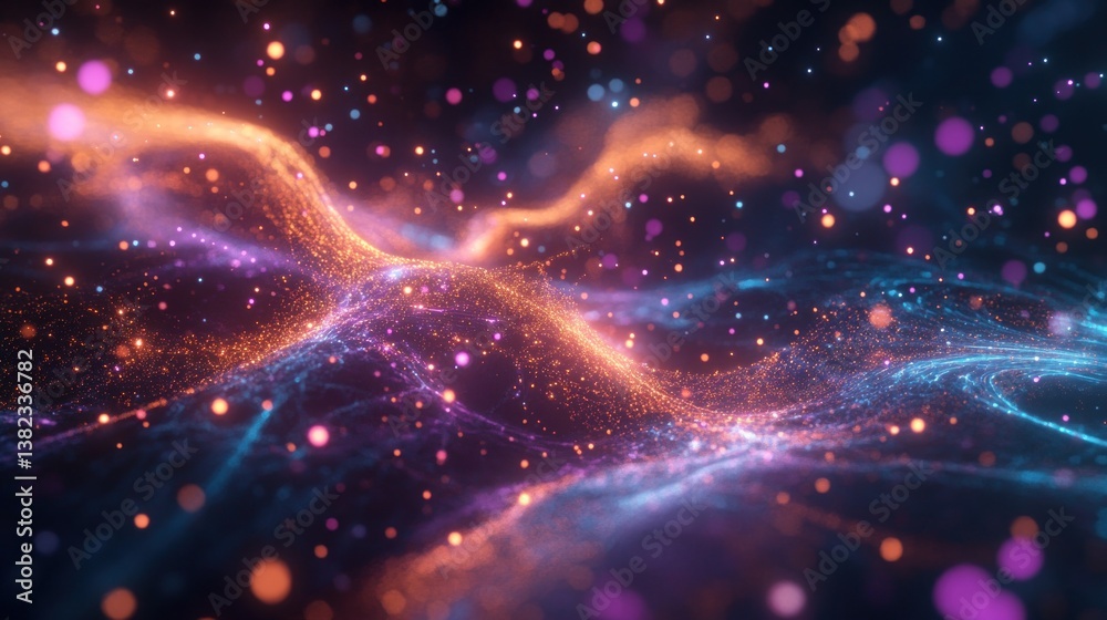 Obraz premium Abstract Cosmic Nebula: Vibrant Colors and Glowing Particles