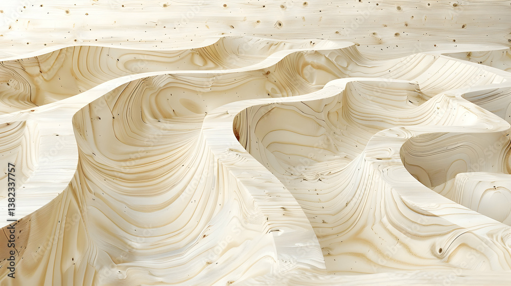 Abstract wave-like patterns in light-colored material create a serene landscape effect.