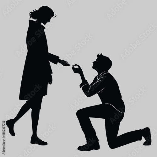 person proposing on one knee silhouette vector design art and illustration