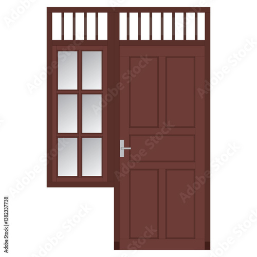 One classic brown door and one window