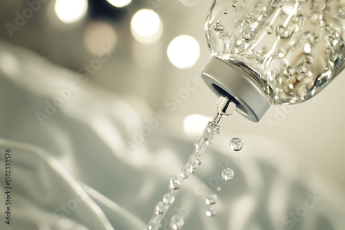 Close-up Shot of an IV Drip with Clear Medicine for Medical Treatment in Healthcare Facility photo