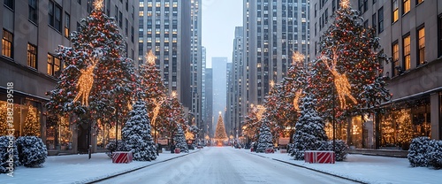 Snowy NYC Christmas Festive Avenue.