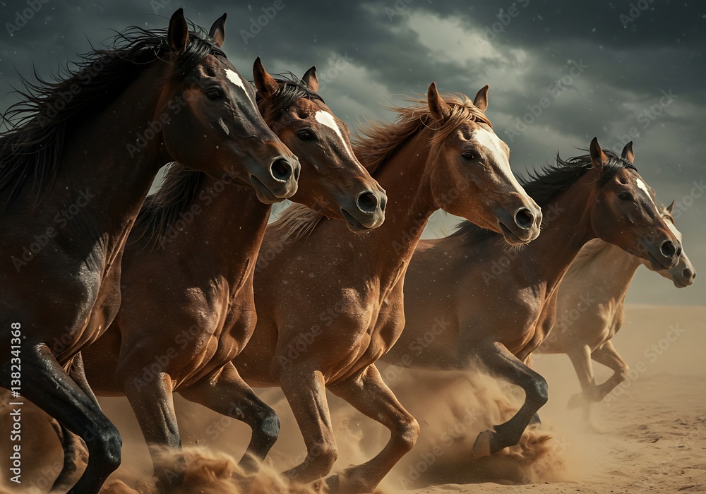 Majestic Horses Running Through a Dust Storm. Generative Ai Majestic Horses Running Through a Dust Storm. Generative Ai