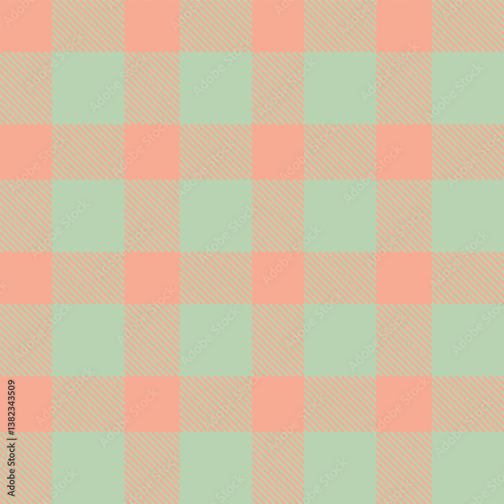 Fototapeta premium Fire pale salmon Seamless Tartan with Neon greenish grey accents Fabric Design