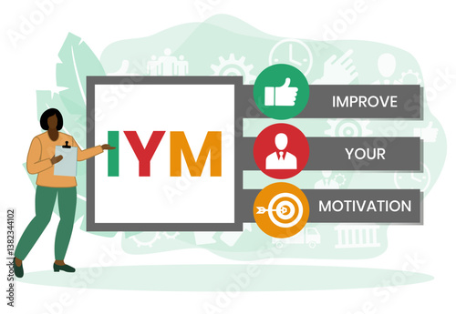 IYM - Improve Your Motivation acronym. business concept background. vector illustration concept with keywords and icons. lettering illustration with icons for web banner, flyer, landing page