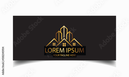Black Gold Real Estate Logo. Construction Architecture Building Logo Design Template Element