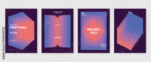 Music poster design background vector set. Electro Sound Cover template with vibrant abstract gradient geometric shape. Ideal design for social media, flyer, party, music festival, club.