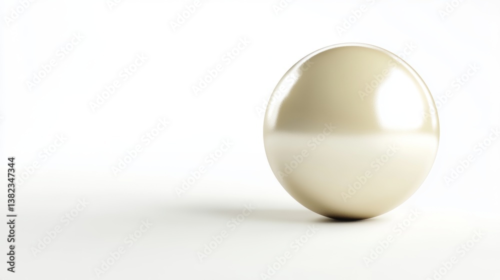 Elegant pearl resting on a smooth surface showcasing its lustrous sheen and round shape in a minimalist setting, isolated on white background Elegant pearl resting on a smooth surface showcasing its lustrous sheen and round shape in a minimalist setting, isolated on white background
