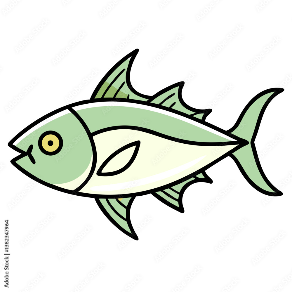 Fototapeta premium Cartoon Tuna Fish Illustration Aquatic Life, Ocean, Sea Creature