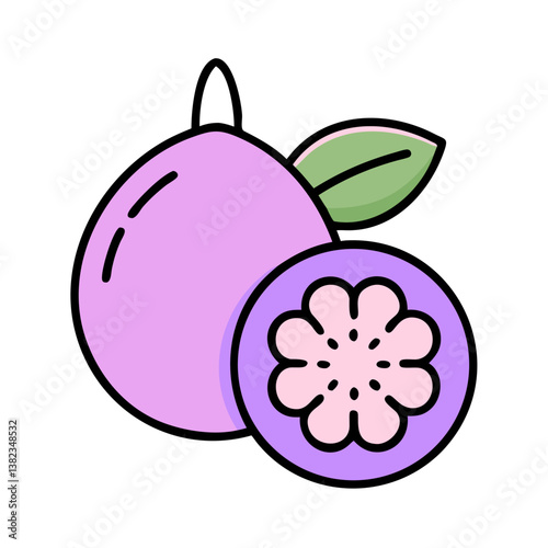 Purple Mangosteen Fruit Illustration Tropical, Sweet, Juicy, Exotic, Delicious