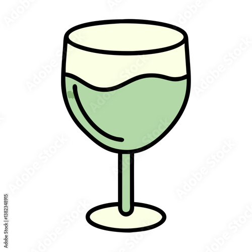 Green Drink in a Wine Glass, Simple Illustration, Beverage Icon