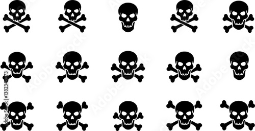 set of Crossbones and skull death flat vector icon for apps and games
