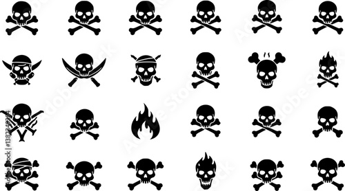 set of Crossbones and skull death flat vector icon for apps and games
