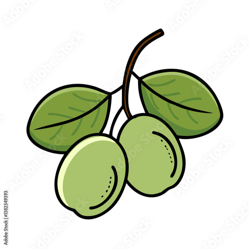 Green Olives Branch Illustration Mediterranean Cuisine, Food, Healthy, Nature