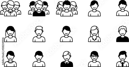 set of Group of people or group of users / friends flat icon for apps and websites
