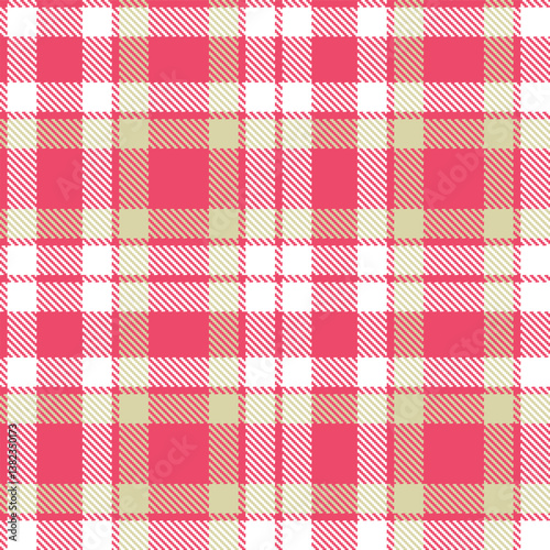Bright warm pink Seamless Tartan with Dusty white accents Fabric Design
