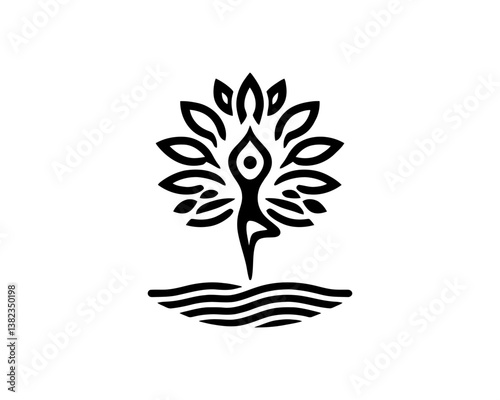 Yoga logo design icon symbol vector illustration. International yoga day.  meditation, relaxation, and healthy lifestyle.