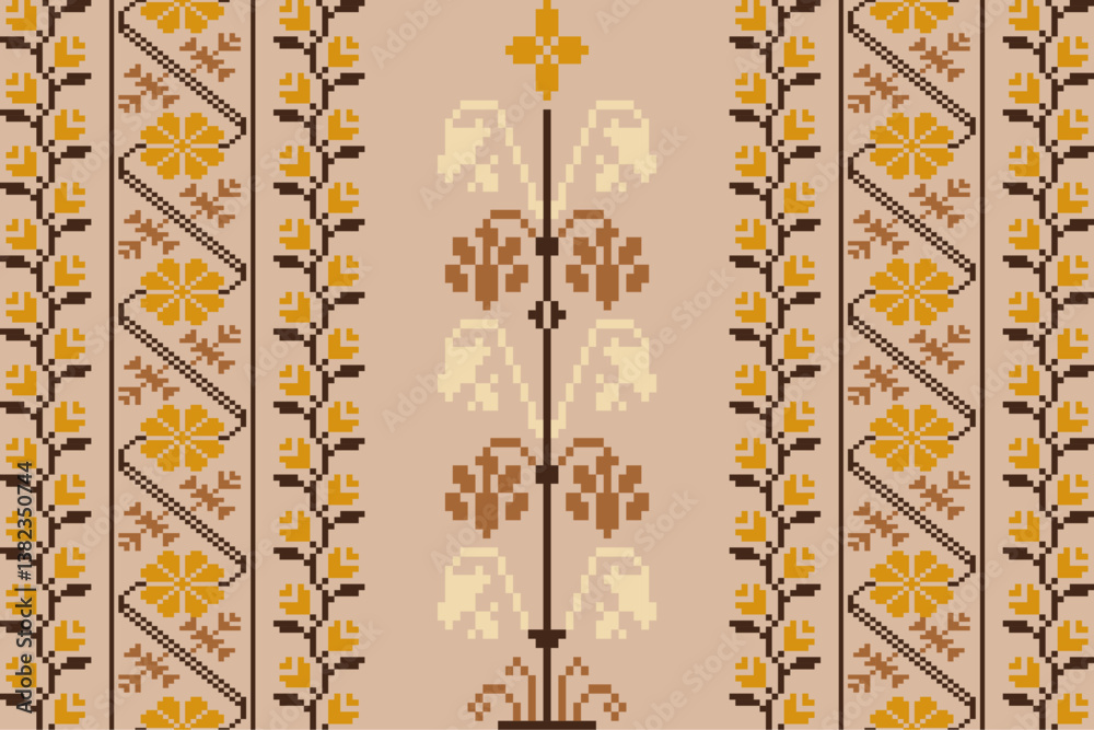 Flower Ikat pattern.Aztec geometric art ornament.Embroidery ethnic oriental pixel art pattern.abstract,vector,wallpaper,scarf,decoration,clothing,wrapping,batik,carpet,curtain,bohemian,indian