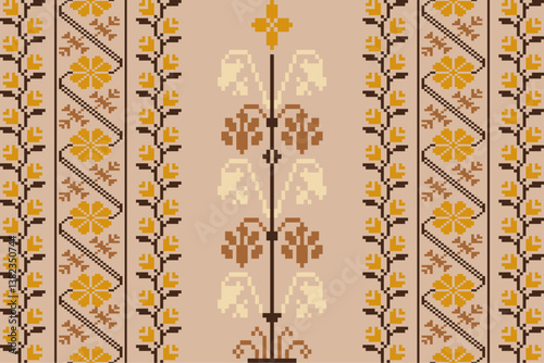 Obraz na płótnie Flower Ikat pattern.Aztec geometric art ornament.Embroidery ethnic oriental pixel art pattern.abstract,vector,wallpaper,scarf,decoration,clothing,wrapping,batik,carpet,curtain,bohemian,indian w salonie