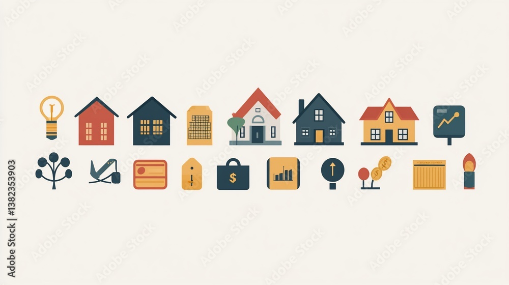 Conceptual flat vector design symbolizing real estate market and business growth Conceptual flat vector design symbolizing real estate market and business growth