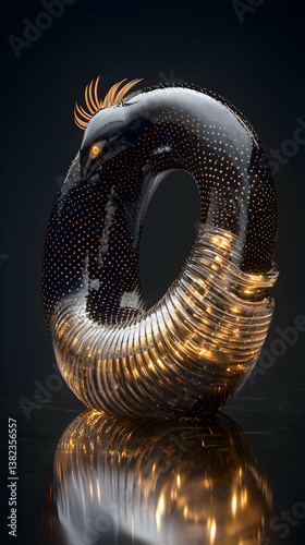Abstract 3D Toroid Sculpture with Gold and Black Metallic Texture