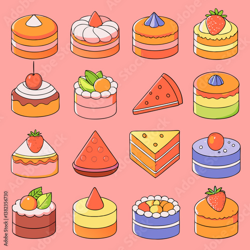set of cakes and desserts