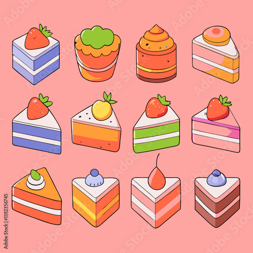 set of cakes and desserts