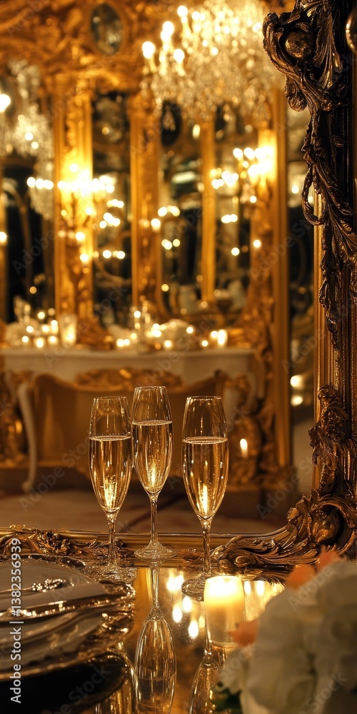 Obraz premium Interior with tables set for a formal event with warm