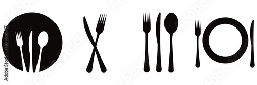 place setting cutlery knife, spoon and plate set icons of vector  illustration