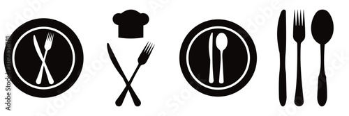 place setting cutlery knife, spoon and plate set icons of vector  illustration