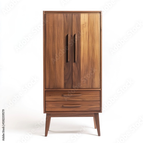 Modern wooden cabinet with sleek design, standing in a minimalist room, showcasing elegance