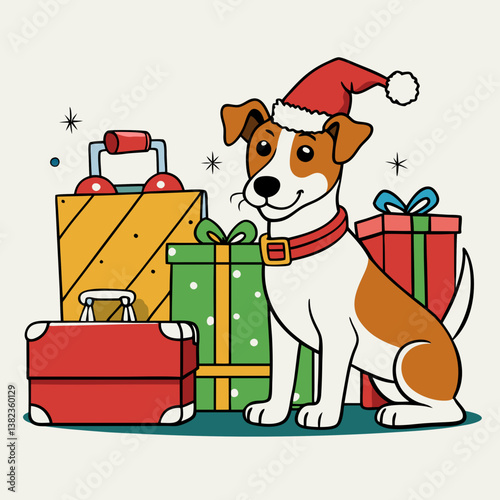 dog with christmas gift