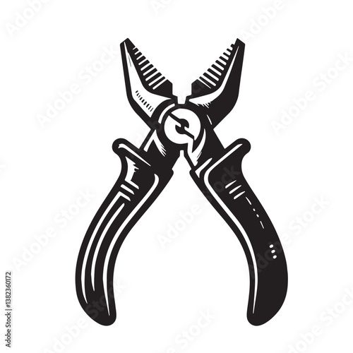 Black Color Pliers (Needle Nose) Silhouette Vector Illustration, Solid White Background